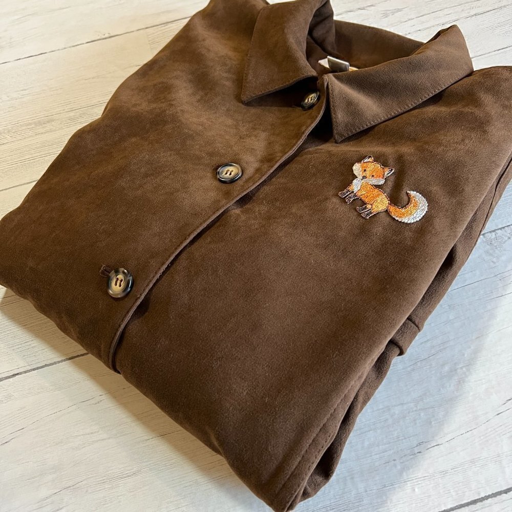 Talbots Blazer Jacket Womens Size Large Brown Suede Adorable Fox Patch Fall Wear - Picture 16 of 16